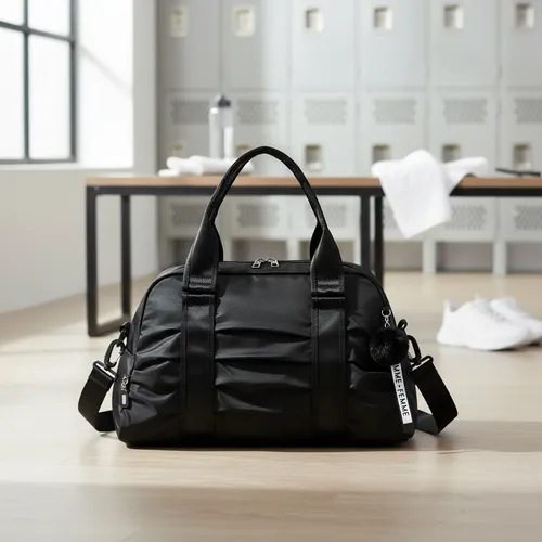 Bolsa Feminina Blogueira Esportiva Fitness Academia Chaveiro Cor Preto Desenho Do Tecido Liso