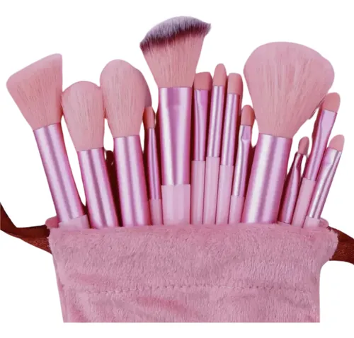 Kit Pincel De Maquiagem Com 13 Unidades Sombra Blush Cor Rosa