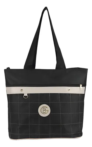 Bolsa Feminina Pano Tecido Oxford Grande Alça Ombro/lateral Acambamento dos ferragens Ouro Cor Off white Correia de ombro Preto Desenho do tecido Lisa