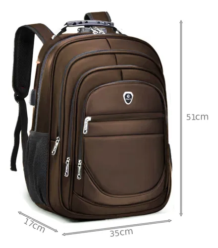 Mochila Feminina Masculina Espaçosa Reforçada Com Segredo Cor Marrom Desenho Do Tecido Liso