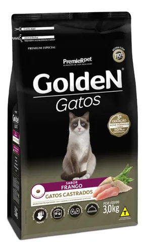 Ração Seca Golden Premium Gato Castrado Raça Pequena Frango 3kg