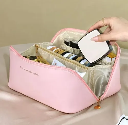 Bolsa Necessaire Porta Maquiagem Higiene Organizador Viagem Trabalho Faculdade Academia Unissex Feminino Moda Blogueira Marca Lemon Shark Cor Rosa