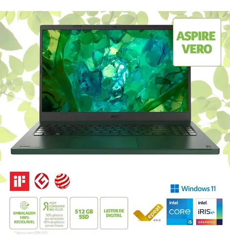 Notebook Acer Vero AV15-53P-56HM Intel® Core™ i5 – 1335U 15.6” Full HD Intel® Iris® Xe 512 GB SSD 8 GB RAM Windows 11 Home