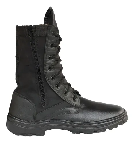 Coturno Militar Com Ziper Couro Extra Leve