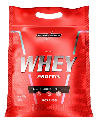 Nutri Whey Protein Pouch Morango 900g Integralmédica