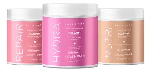 Jacques Janine Hair Care Hydra Nutri Repair Máscaras Hidratação Nutrição Reconstrução Tratamento Cronograma Capilar 1200g