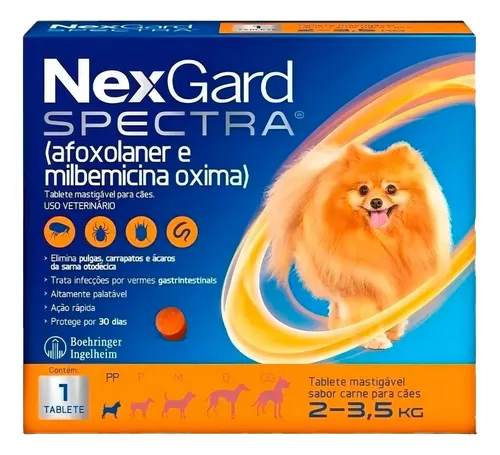 NexGard Spectra Antipulgas Carrapatos Vermes Cães 2 a 3,5kg Tablete