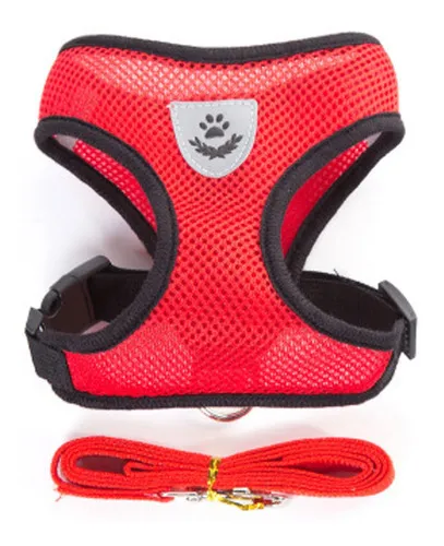 Coleira Peitoral Para Cachorro Pet Colete Refletivo + Guia Cor Vermelha Top Reflexível Tamanho da coleira P