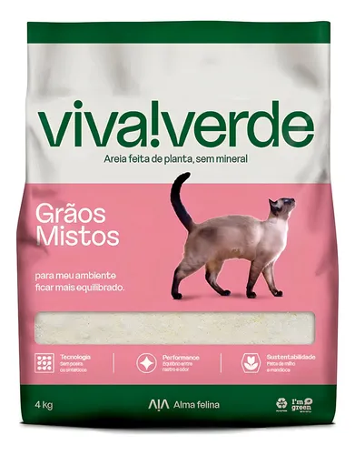 Viva!Verde Areia Higiênica Grãos Mistos Para Gatos Feita de Milho e Mandioca 4kg - Alma Felina