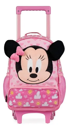 Mochila De Rodinha Feminina Infantil Minnie Baby Rosa Claro Rosa