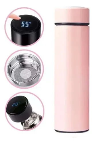 Garrafa Térmica De Aguá Café Inox Com Termômetro Digital Sm Cor Rosa