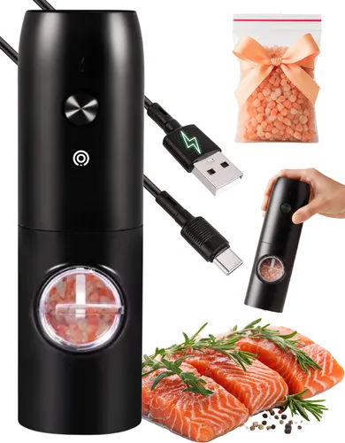 Moedor De Pimenta Sal Grosso Elétrico Recarregável Led Usb Preto
