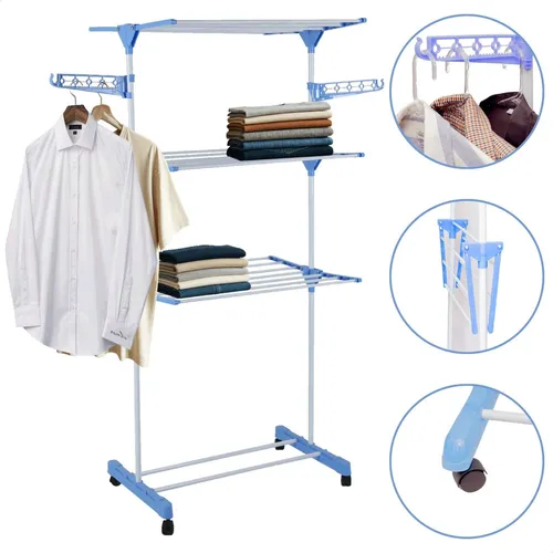 Varal De Chão Grande De Roupas 3 Andares Dobrável Cor Azul Kontuz 170 cm