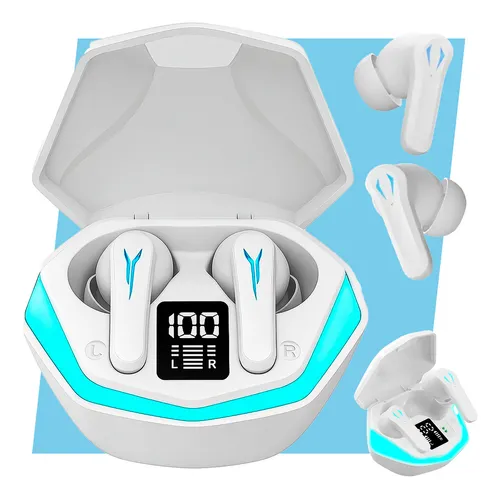 Fone De Ouvido Bluetooth Gamer Sem Fio Com Led Tws Com Microfone Esportivo Compatível Com iPhone Samsung Xiaomi Lenovo Motorola Celular Android Ios Academia Caminhada Casenn Branco